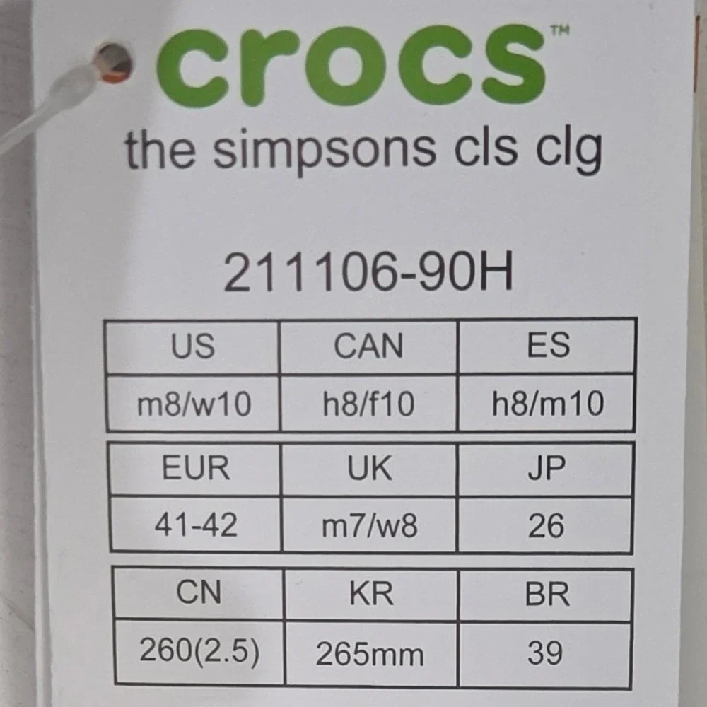 Crocs The Simpsons Classic Clogs Men 8 Women 10 White Jibbitz Charms Slip On NEW